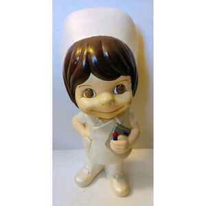 Vtg 1970s Atlantic Mold Ceramic Nurse Figurine 12" Big Eye Statue Retro Medical